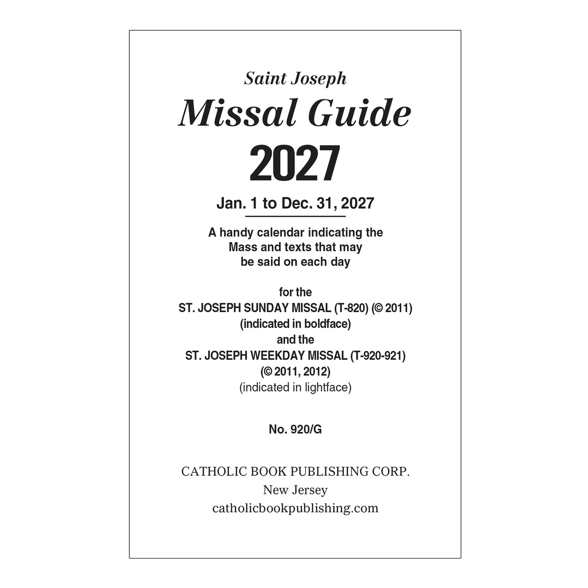 St. Joseph Missal Guide for 2027